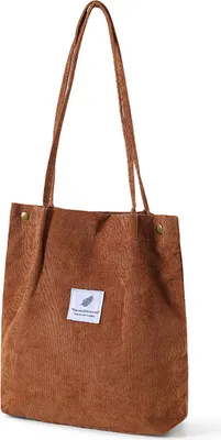 Produktbild von OKWISH Cord Umhängetasche Damen, Groß Schultertasche Canvas Tasche Tote Handtasche für Alltag, Büro, Schulausflug und Einkauf Braun