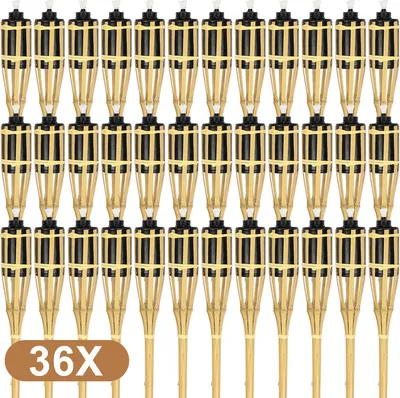 Image de Jopassy 36x Set de flambeaux de jardin Lampes Flambeau Mèche 90cm Bambou Flambeau à huile pour l'extérieur Huile de lampe pour flambeau Flamme Feu Party Deko