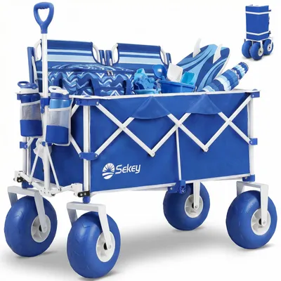 Produktbild von Sekey Bollerwagen Faltbar Luftreifen Groß Transportwagen Klappbar Handwagen - bis 200 kg belastbar, Blau