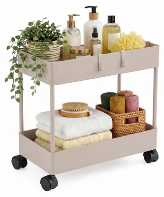 Rollwagen 2 Etagen Servierwagen Beige 38x39,5x21,5 cm