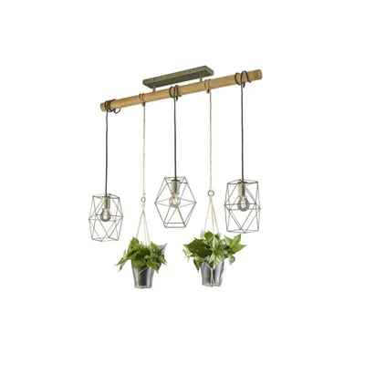 Produktbild von Trio Leuchten - Landhaus I Vintage Ländliche Hängelampe I Pendellampe I Pendelleuchte Stahl I Silber I nickel matt mit Holz 3-flammig - Sarah I Wohnzimmer - Stahl Länglich - LED geeignet E27