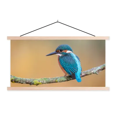 Produktbild von MuchoWow® Textilposter Vogel - Eisvogel - Tiere - Zweig 60x30 cm mit holzfarbenen Rahmen - Dekoration
