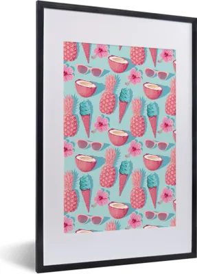 Produktbild von MuchoWow® Gerahmtes Poster Sommer - Rosa - Blau 40x60 cm - Poster mit Schwarzem Bilderrahmen Wandposter Rahmen Foto Bilder - Poster in Rahmen