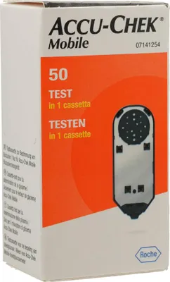 A box of Accu-Chek Mobile test strips.