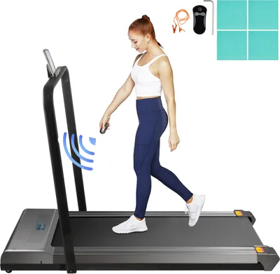 Produktbild von VEVOR Laufband für Unter Schreibtisch Silber, Laufband klappbar Fitnessgerät Kapazität 100 kg Lauftraining kompakt mit Handlauf im Büro zu Hause Heimtrainer Professionell