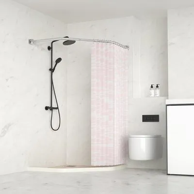 Productafbeelding van Douchegordijnstang, roestvrij staal 304, 70 x (35-55) x 70 cm, met 12 ringen, zonder plafondmontage