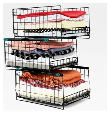 Produktbild von 3-Ebenen Kleiderschrank Organizer - Stapelbare Aufbewahrungsbehälter für Schrank, Küche, Schlafzimmer