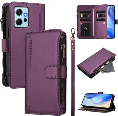 Obrázek produktu pro Pouzdro pro Xiaomi Redmi Note 12 4G, zipem, peněženkovéPolyuretankožené flip pouzdro s kapsami na karty, stojánkem a poutkem na ruku Fialová