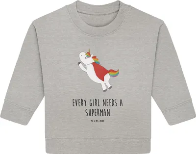 Produktbild von Mr. & Mrs. Panda Organic Baby Pullover Einhorn Super 24. - 36. Monat - Heather Grey - Geschenk, Unicorn, Held, Bullover, Einhörner, Superheld, Freundin