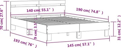 Obrázek produktu pro vidaXL Rám postele s čelem a LED osvětlením Dub Sonoma 140x190cm