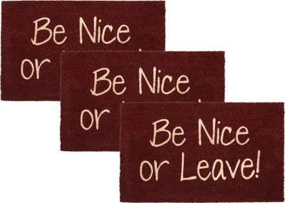 Produktbild von Betz 3er Kokosmatte aus 100% Kokos - Fußmatte - Fußabstreifer –Schmutzfangmatte Muster Be Nice or Leave! Größe 45 cm x 75 cm x 1,5 cm