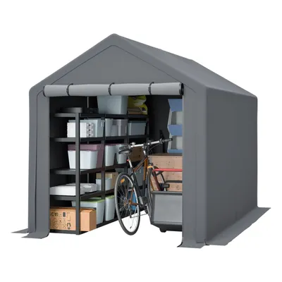 Produktbild von Multifunktions-Gerätehaus Dunkelgrau Fahrradgarage, Gartenhaus, Werkzeugzelt, Lagerzelt – 296x190x200cm
