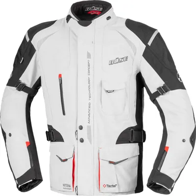 Produktbild von Büse Grado Motorrad Textiljacke Farbe: Hellgrau/Schwarz/Rot, Grösse: 52