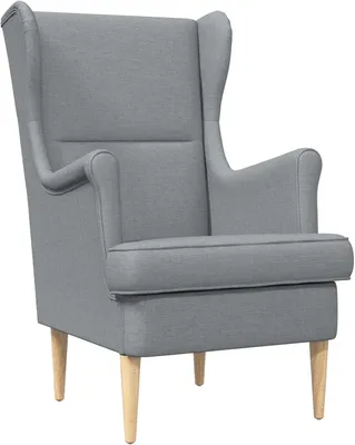 Produktbild von Moderner hellgrauer Stoff-Sessel mit Metallgestell und Holzbeinen, bequemer Loungesessel mit hoher Rückenlehne und Armlehnen für Wohnzimmer, Schlafzimmer und Leseecke