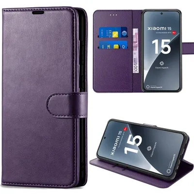 Image de Coque pour Xiaomi 15, Protection Rabat Anti-Rayures Antichoc Synthécuir Violet Foncé