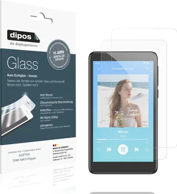 Produktbild von 2x Schutzfolie für AGPTEK T08X MP3-Player matt - Anti-Shock 9H Folie dipos Glass Kunststoffglas