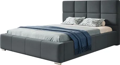 Produktbild von Polsterbett Rom mit Kopfteil, 200x200 cm, Doppelbett mit Bettkasten und Lattenrost aus Metal, Velourstoff, Farbe: Dunkelgrau