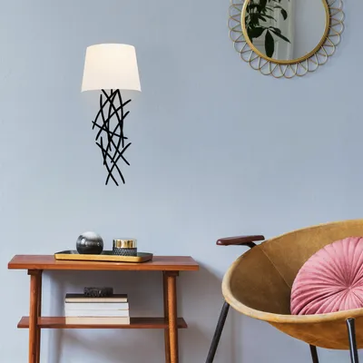 Produktbild von Opviq, Wandleuchte mit Metallkörper, 15 x 28 cm, Höhe: 62 cm | Stoffschirm, E27 Max 40 W, IP20 | Modernes, abstraktes Design in Weiß und Schwarz, ideal für jeden Raum.