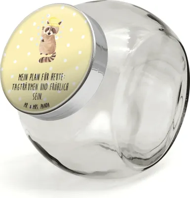 Produktbild von Mr. & Mrs. Panda keksdose glas Waschbär XL 2000ml - Gelb Pastell - Geschenk, Tiermotive, Waschen, Vorratsdose, Tagträumen, Bonboniere, Seifenblasen, Plan, Kaffeedose