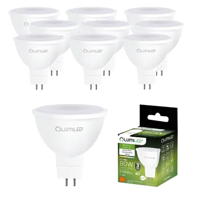 Produktbild von LUMILED GU5.3 LED Lampen Leuchtmittel Spot 10 Stück Set, MR16 8W (entspricht 80W Halogen Glühlampen) 4000K Neutralweiß 12V 720 Lumen 120° Abstrahlwinkel Spots Glühbirnen Halogenleuchte