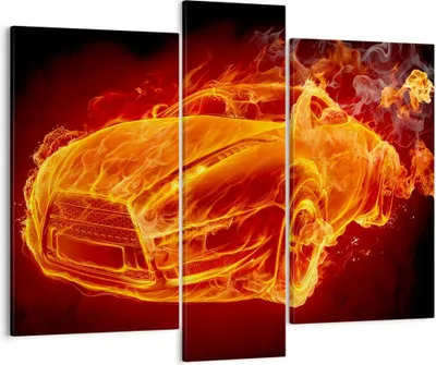 Produktbild von Bild auf Leinwand - Leinwandbild - Auto Flammen Räder - 95x80cm - Wand Bild - Wanddeko - Wandbilder - Leinwanddruck - Bilder - Kunstdruck - Wanddekoration - Leinwand bilder - Wandkunst - CB95x80-0199
