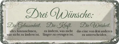 Produktbild von vianmo Blechschild 10x27 cm 3 Wünsche Gelassenheit Krafrt Spruch Zitat
