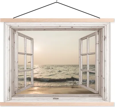 Produktbild von MuchoWow® Textilposter Aussicht - Strand - Meer 60x45 cm mit holzfarbenen Rahmen - Bild