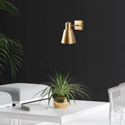 Produktbild von Opviq, Wandleuchte aus Metall, Gold, 14 x 24 x 21 cm | IP20, E27 Fassung max. 40 W | Elegantes, industrielles Design für moderne Wohnräume | Durchmesser: 14 cm, Höhe: 13 cm