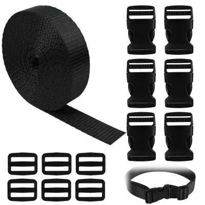 Polyesterriem 6 m mit 12 Schnallen, 25 mm breit, schwarz
