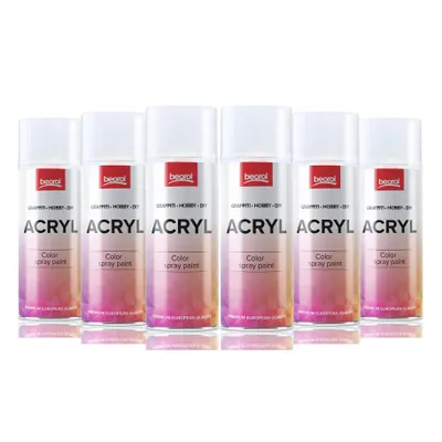 Produktbild von BigDean by Beorol 6x Sprühlack weiß, matt - Sprühfarbe Spraydose Acryllack DIY Lack Spray 400ml Sprühdose Lackspray für Kunststoff, Metall, Holz, uvm.