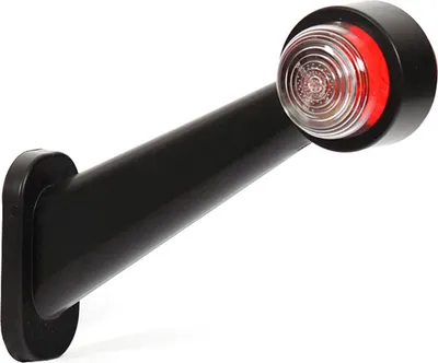 A black marker light with a clear lens and red reflector mounted on a black rubber arm, against a white background.