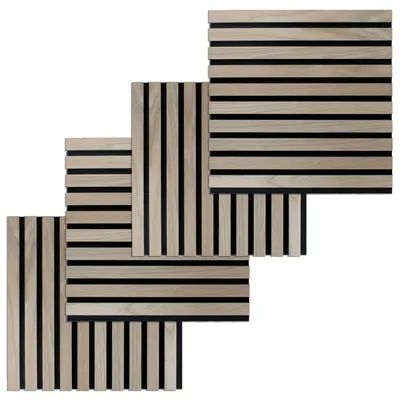 Produktbild von PROVISTON Akustik 3D Wandpaneele 4er Set 400 x 400 x 21 mm Furnierte MDF Holzlamellen in der Farbe Eiche natur Filz-Untergrund als Trägermaterial