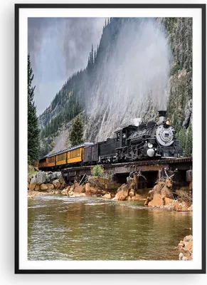 Produktbild von Gerahmtes Poster - Schwarzer Rahmen - Alt Lokomotive Berge - 70x100 cm - Wand Bild - Wanddeko - Wandbilder - Kunstposter - Wandposter - Bilderrahmen - Bilder - Kunstdruck - P2BPA70x100-4581