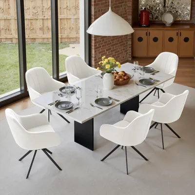 Produktbild von Hawthyhome 4-Fußstuhl,Esszimmerstühle drehbar Polsterstuhl mit Armlehne & Metallbeinen Moderner Küchenstuhl für Esszimmer, Wohnzimmer, Büro, Weiß