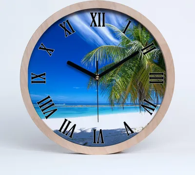 Produktbild von Holzuhr 30fi cm wanduhr - schwarze Spitzen - tropischer Strand