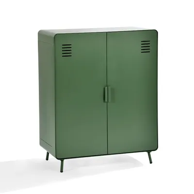 Image de Meubles Cosy Armoire/Casier métallique vert au style industriel avec étagères et 2 portes - WALNUT
