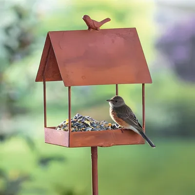 Produktbild von Rost Gartenstecker "Vogelhaus" aus Metall mit Edelrost, Vogelhäuschen, Vogelfutterhaus, Futterhaus
