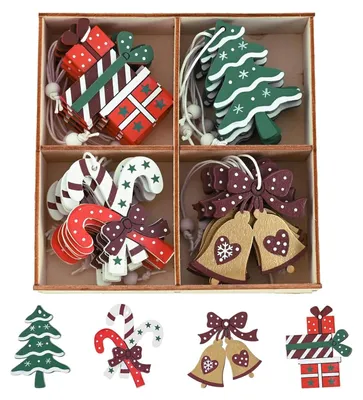 Produktbild von 24 Holz-Weihnachtsdekorationen für den Weihnachtsbaum