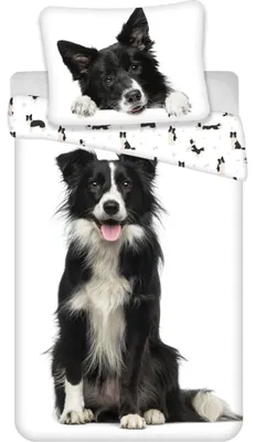Imagen del producto de Juego de ropa de cama de algodón estilo "Border Collie" – Funda de edredón de 140x200 cm y funda de almohada de 70x90 cm
