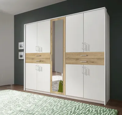Produktbild von Kleiderschrank Schlafzimmer Schrank Taiga weiß / plankeneiche 225cm 8-türig
