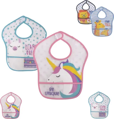 Immagine prodotto di Set di 2 bavaglini Baby Care, tasca di raccolta, autoavvolgenti, impermeabili, rosa