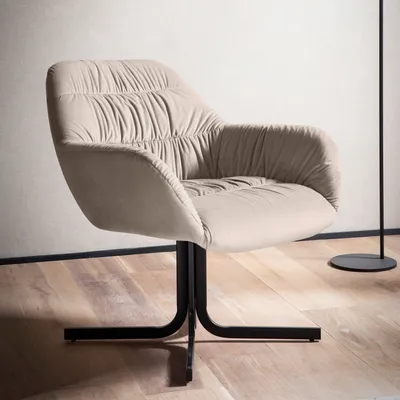 Produktbild von FineBuy Loungesessel Samt Clubsessel Beige mit Metallbeine Schalenstuhl gepolstert mit Rückenlehne Cocktailsessel Lounge Sessel mit Stoffbezug