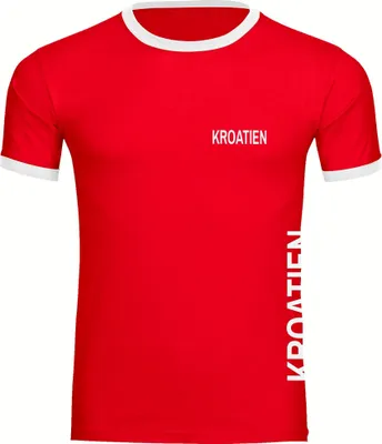 Produktbild von multifanshop Kontrast T-Shirt - Kroatien - Brust & Seite, rot/weiß, Größe L