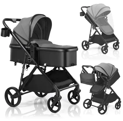 Immagine prodotto di Passeggino, schienale regolabile, ampio cesto portaoggetti, color grigio scuro