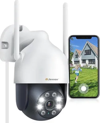 Immagine prodotto di Telecamera di sorveglianza da esterno 2K con visione panoramica a 360° e inclinazione, visione notturna, rilevamento del movimento, sorveglianza 24 ore su 24, 7 giorni su 7