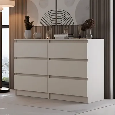 Produktbild von Kommode, Schlafzimmer Flur, Schrank, Sideboard, Highboard mit 6 Schubladen, Breite 120 cm Höhe 75 | Beige