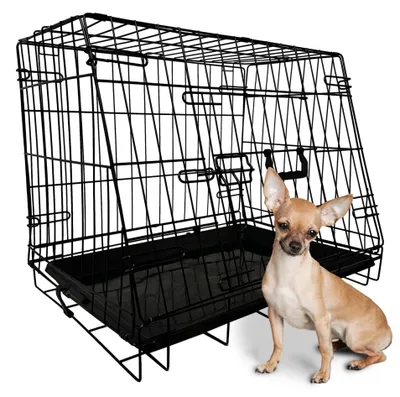 Obrázek produktu pro Přenosná klec pro psy – autoklece – cestovní klec pro psy – rozměry 61 x 43 x 47 cm – kov – vhodná pro menší plemena psů