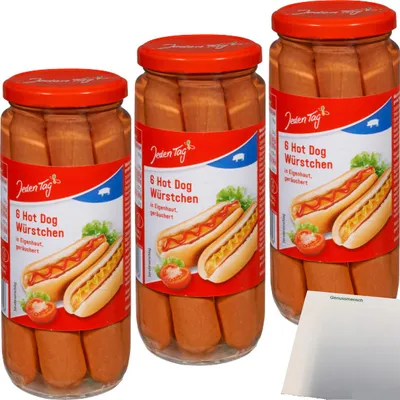 Produktbild von Jeden Tag Hot Dog Würstchen 3er Pack (3x6x50g Glas) + usy Block