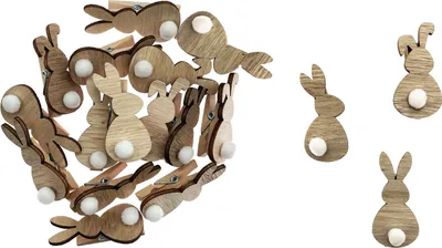 Produktbild von Oblique Unique Mini Hasen Wäscheklammern 18 Stk. Holz Klammern Dekoration aus Echtholz für Ostern als Osterdeko - natur