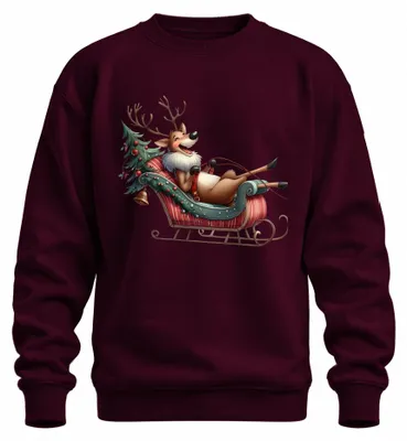 Imagen del producto de Sudadera con estampado de un personaje navideño divertido, ideal como regalo. Diseño uni. Color burdeos. Talla XXL